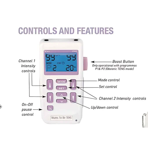 mums to be maternity tens machine controls and features