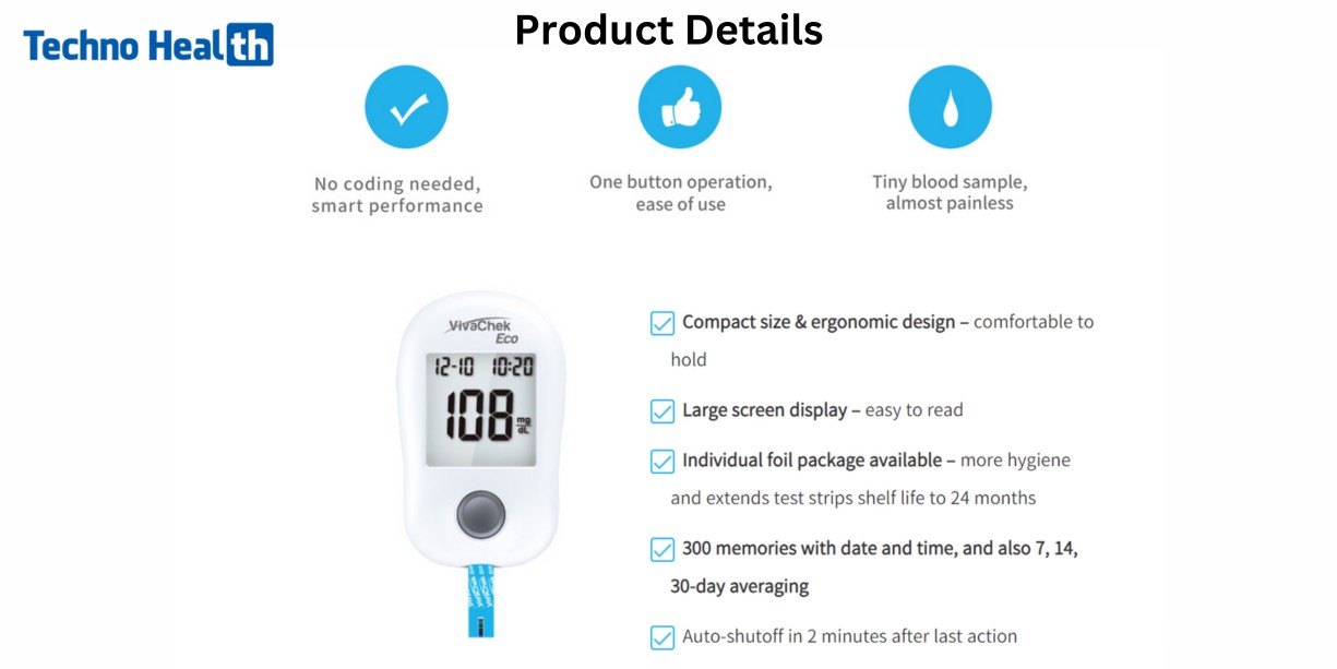 VivaChek Eco Blood Glucose Meter | Blood Glucose Monitoring System 10 Blood Glucose Monitor - VivaChek Eco Glucometer