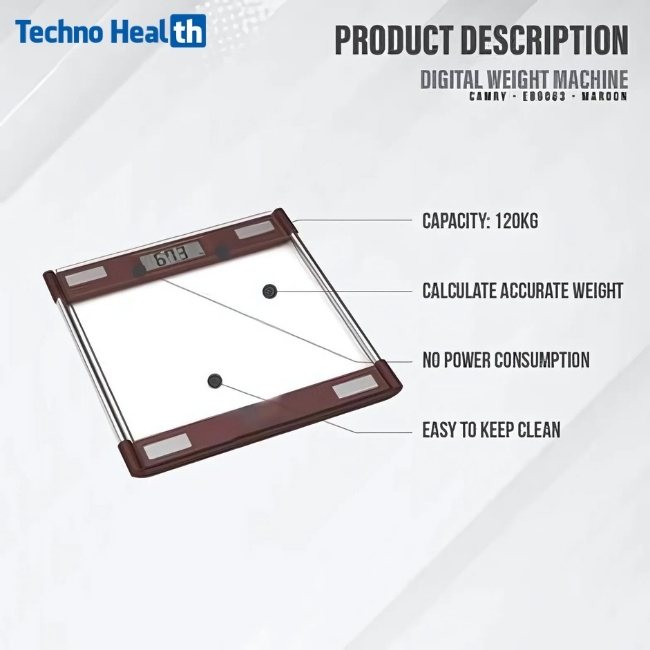 Camry Digital Weight Machine (EB9063) - Maroon 2 Camry Digital Weight Machine (EB9063) - Maroon - Image 2